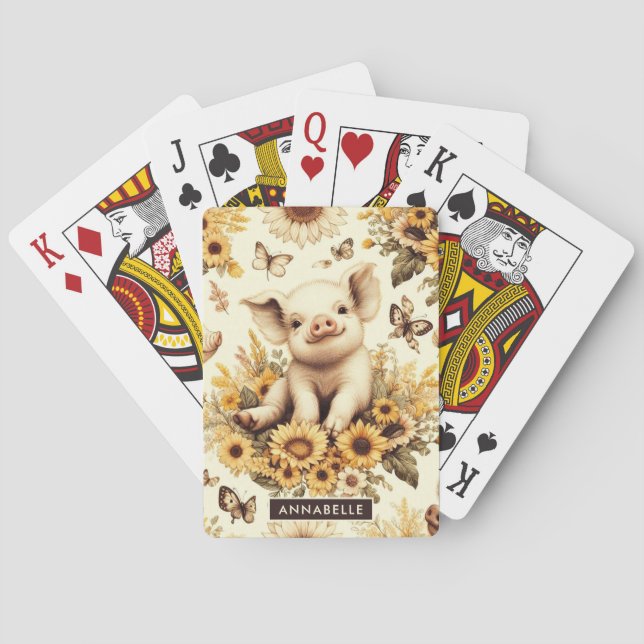Baraja De Cartas Patrón de cerdos de girasol cúbico (Reverso)