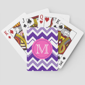 Baraja De Cartas Patrón de cheurón de monograma blanco púrpura
