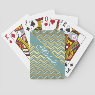 Baraja De Cartas Patrón de cheurón Verde azulado y oro