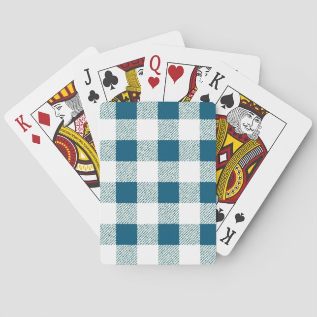 Baraja De Cartas Patrón de comprobación de Gingham verde azul (Reverso)