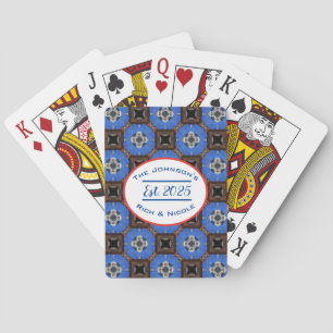 Baraja De Cartas Patrón de Cuadrados Marrones y Azules