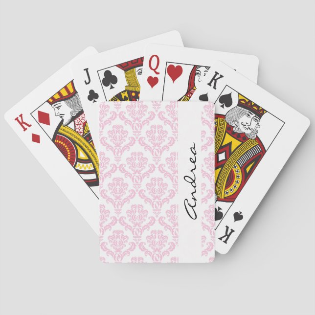 Baraja De Cartas Patrón de Damasco, Damasco Rosa, Su Nombre (Reverso)