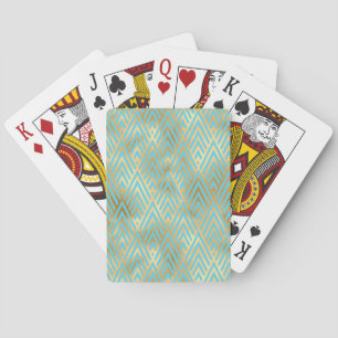Baraja De Cartas Patrón de diamante Art Deco, verde azulado y dorad