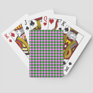 Baraja De Cartas Patrón de diamante de cuadros rosa verde