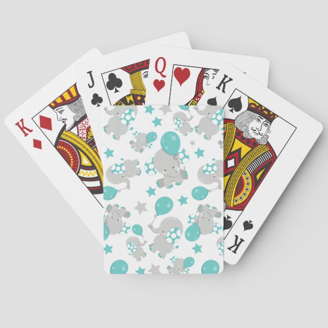 Baraja De Cartas Patrón de Elefantes, Elefantes Cutos - Gris Azul (Reverso)