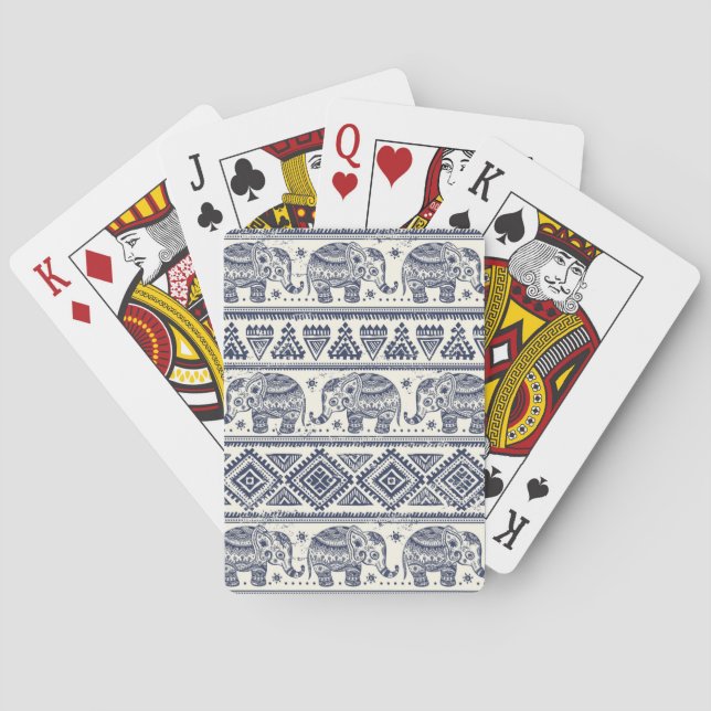 Baraja De Cartas Patrón de elefantes étnicos azules (Reverso)
