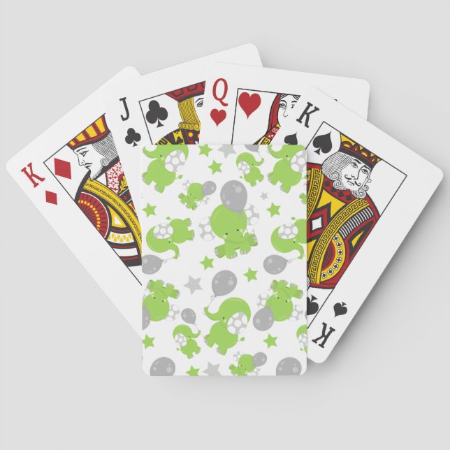 Baraja De Cartas Patrón De Elefantes Verdes, Elefantes Cubiertos, E (Reverso)