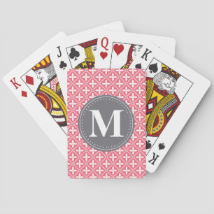 Baraja De Cartas Patrón de Entramado Floral Blanco Monogramado