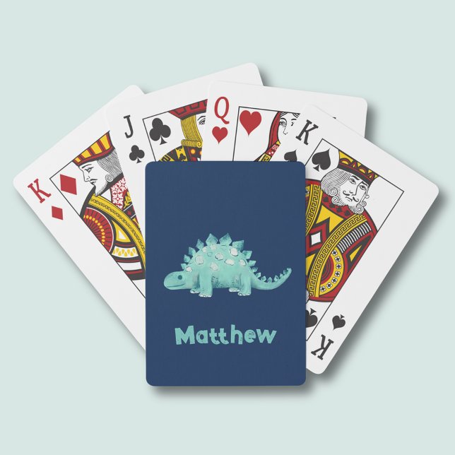 Baraja De Cartas Patrón de estegosaurio de dinosaurio (Dinosaur playing cards with cute kids green stegosaurus.  Personalize with your own name/text.)