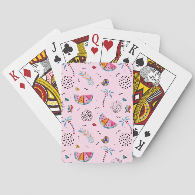 Baraja De Cartas Patrón de estilo Memphis rosado tropical (Reverso)