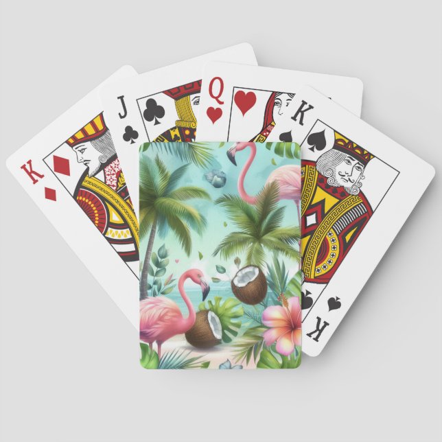 Baraja De Cartas Patrón de flamencos y cocos (Reverso)