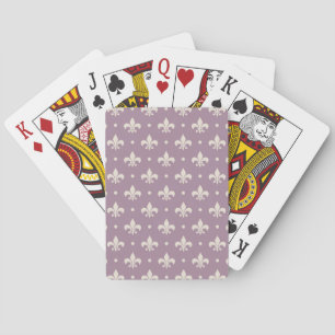 Baraja De Cartas Patrón de Flor de Lis plateado sobre fondo morado