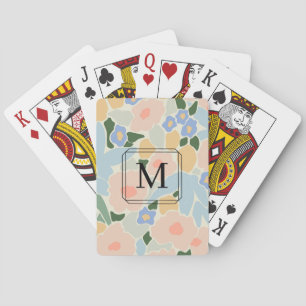 Baraja De Cartas Patrón de flor de rosa pastel azul claro Monograma