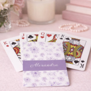 Baraja De Cartas Patrón de Flor Púrpura con Nombre Personalizado