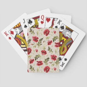 Baraja De Cartas Patrón de flores de amapolas rojas brillantes vint