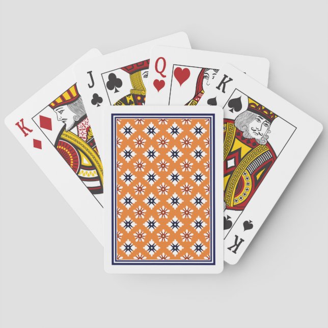 Baraja De Cartas Patrón de flores de Katazome rojo blanco Naranja v (Reverso)