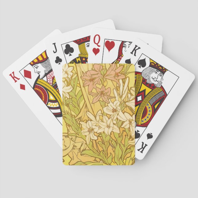 Baraja De Cartas Patrón de flores de lirio de Alphonse Mucha: Art N (Reverso)