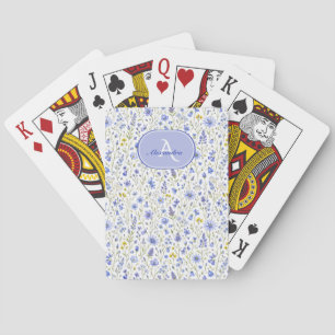Baraja De Cartas Patrón de flores silvestres en acuarela azul con n