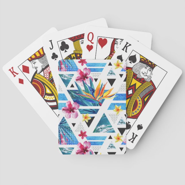 Baraja De Cartas Patrón de flores tropicales geométricas (Reverso)