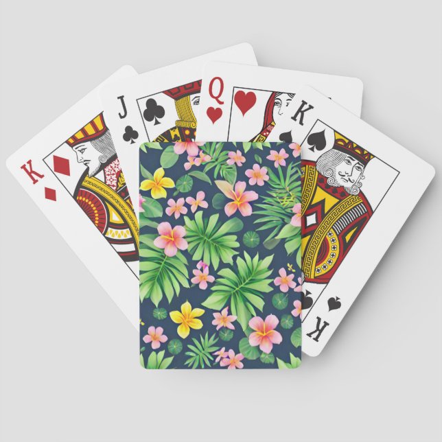 Baraja De Cartas Patrón de flores y hojas tropicales (Reverso)