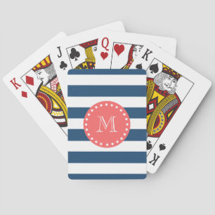 Baraja De Cartas Patrón de franjas blancas azules de la marina, mon