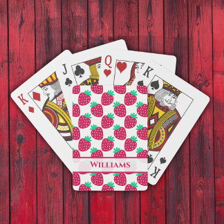 Baraja De Cartas Patrón de fresa mínima en rojo y verde
