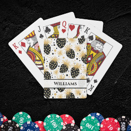 Baraja De Cartas Patrón de fresa negro y dorado