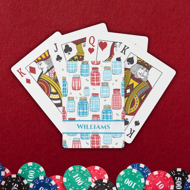 Baraja De Cartas Patrón de Gingham Mason Jar Rojo y Azul (Subido por el creador)