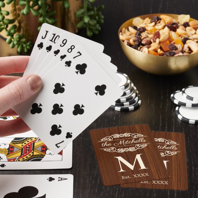 Baraja De Cartas Patrón de grano de madera rústica personalizado (In Situ)