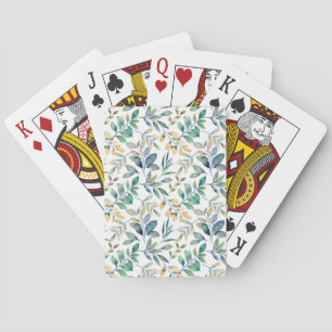 Baraja De Cartas Patrón de hoja verde y amarillo de acuarela fresca