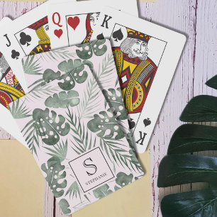 Baraja De Cartas Patrón de hojas de palma de acuarela tropical Mono