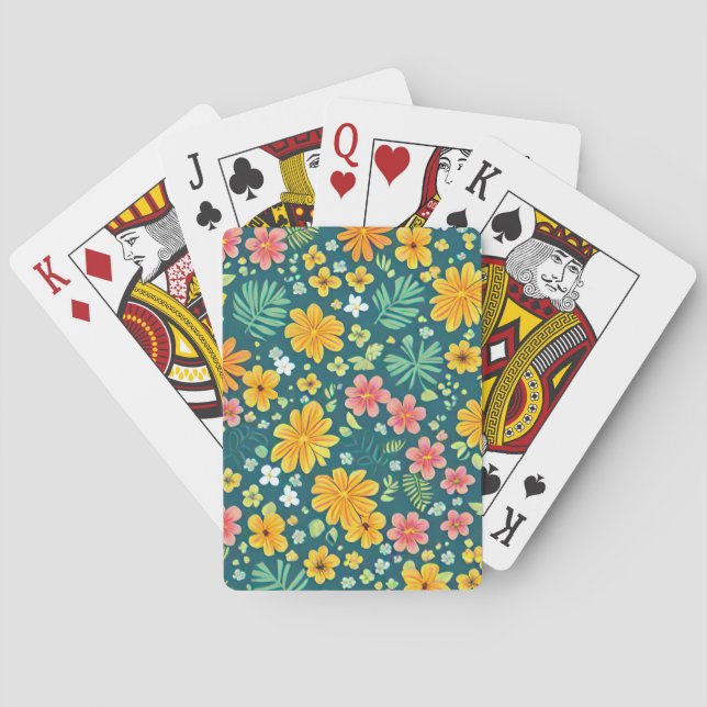 Baraja De Cartas Patrón de hojas y flores tropicales (Reverso)