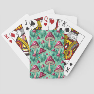 Baraja De Cartas Patrón de hongos del bosque encantado Verde azulad