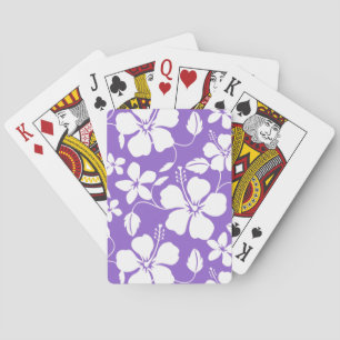 BARAJA DE CARTAS PATRON DE HULA HAWAIANA (HIBISCO) LILA CLARO