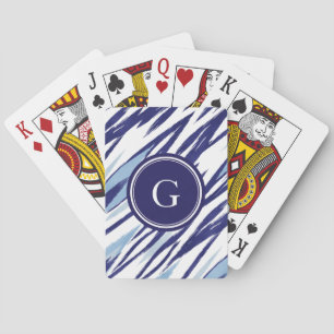 Baraja De Cartas patrón de ikat de acuarela azul y blanco de moda