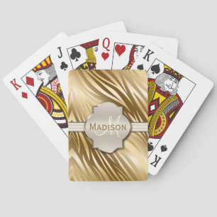 Baraja De Cartas Patrón de impresión de cebra dorada monogramado