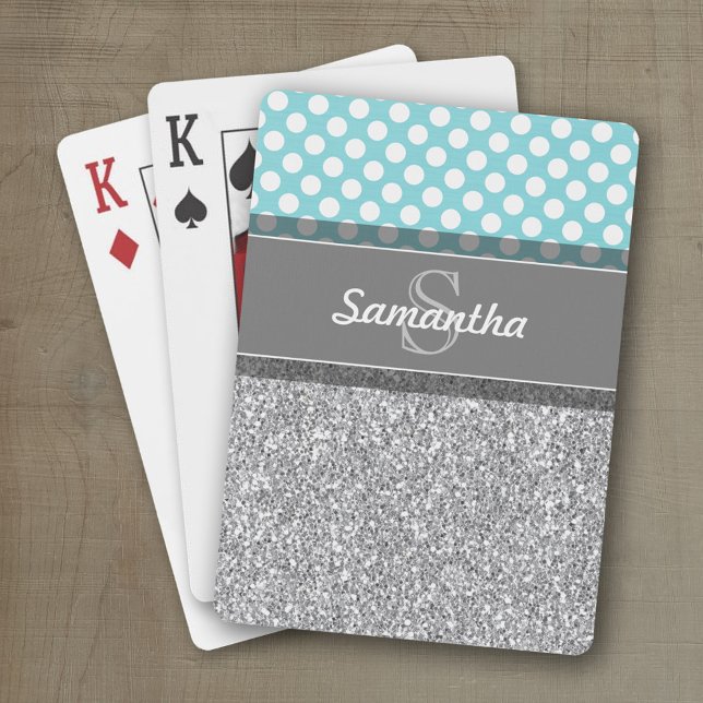 Baraja De Cartas Patrón de impresión de Purpurina Giral con monogra (Personalized playing cards with a funky pattern and a place for a name)