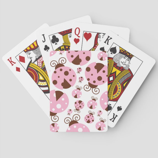 Baraja De Cartas Patrón De Ladybugs, Cute Ladybugs, Pink Ladybugs (Reverso)