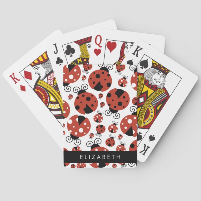 Baraja De Cartas Patrón de Ladybugs, Ladybugs Rojos, Tu Nombre (Reverso)