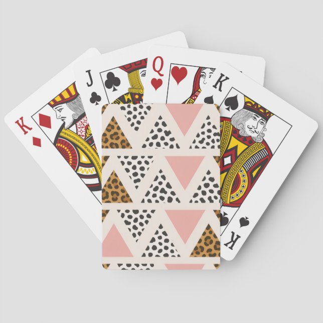 Baraja De Cartas Patrón de leopardo chic y triángulo rosa (Reverso)