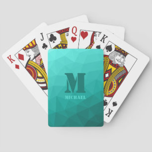 Baraja De Cartas Patrón de malla geométrica turquesa Monograma