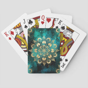 Baraja De Cartas Patrón de Mandala Dharma de Galaxia Dorada y Verde