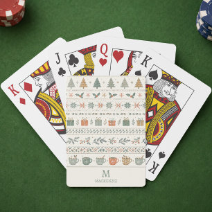 Baraja De Cartas Patrón de Monograma de Fiesta Navideña