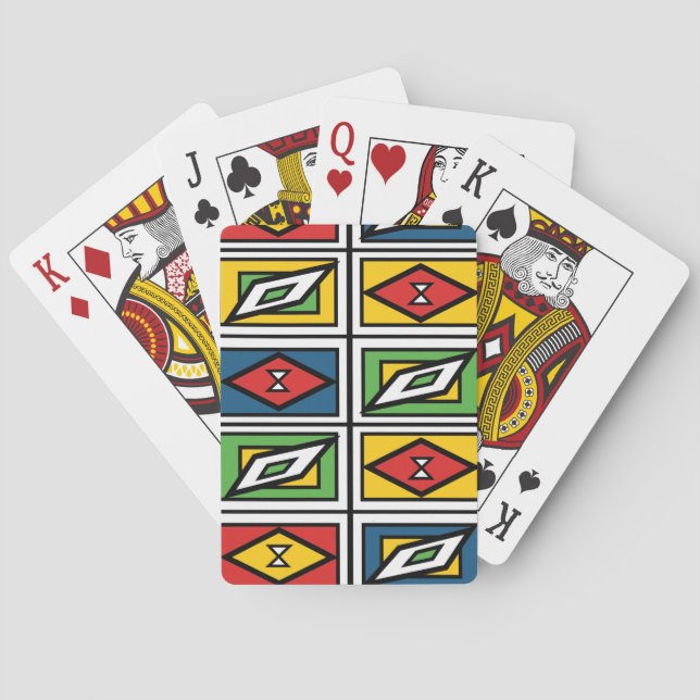 Baraja De Cartas Patrón de ndebele geométrico tribal arcoiris (Reverso)