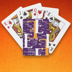 Baraja De Cartas Patrón de nombres repetitivos de monograma Púrpura