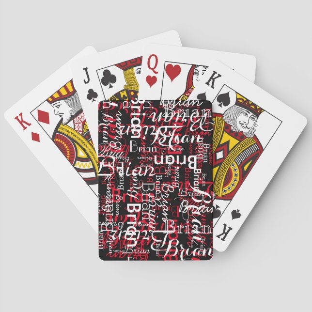 Baraja De Cartas Patrón de nombres rojos y blancos en las tarjetas  (Reverso)