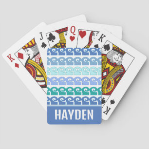 Baraja De Cartas Patrón de olas modernas en azul personalizado