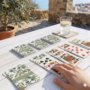 Baraja De Cartas Patrón de olivo de estilo francés en acuarela verd
