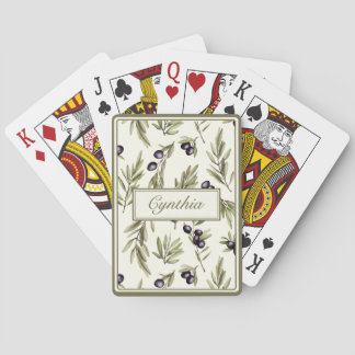 Baraja De Cartas Patrón de olivo de país al acuarela Monograma nomb
