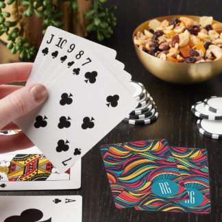 Baraja De Cartas Patrón de ondas abstractas monogramadas personaliz